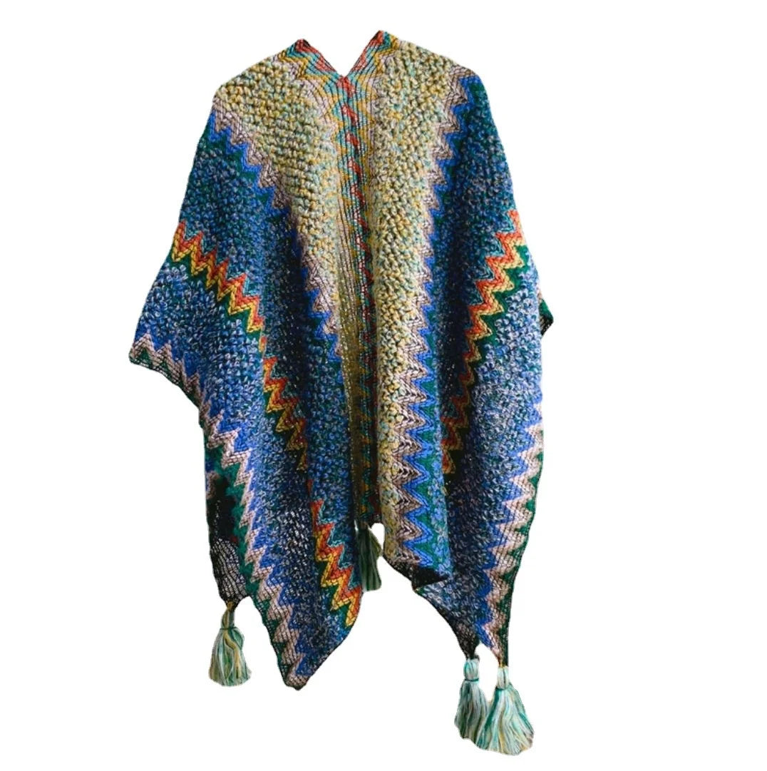 New Bohemian Knitting Poncho- Autumn Winter Cloak