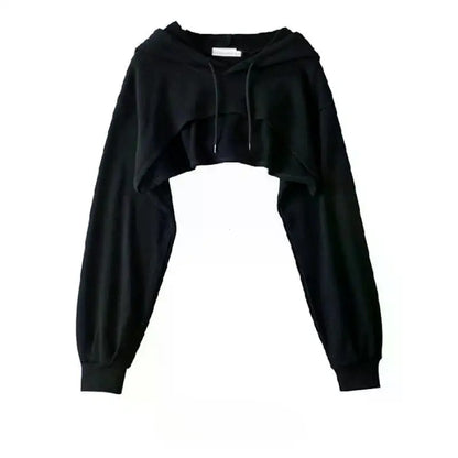 Sweat à capuche court irrégulier à manches longues et col rond Y2K