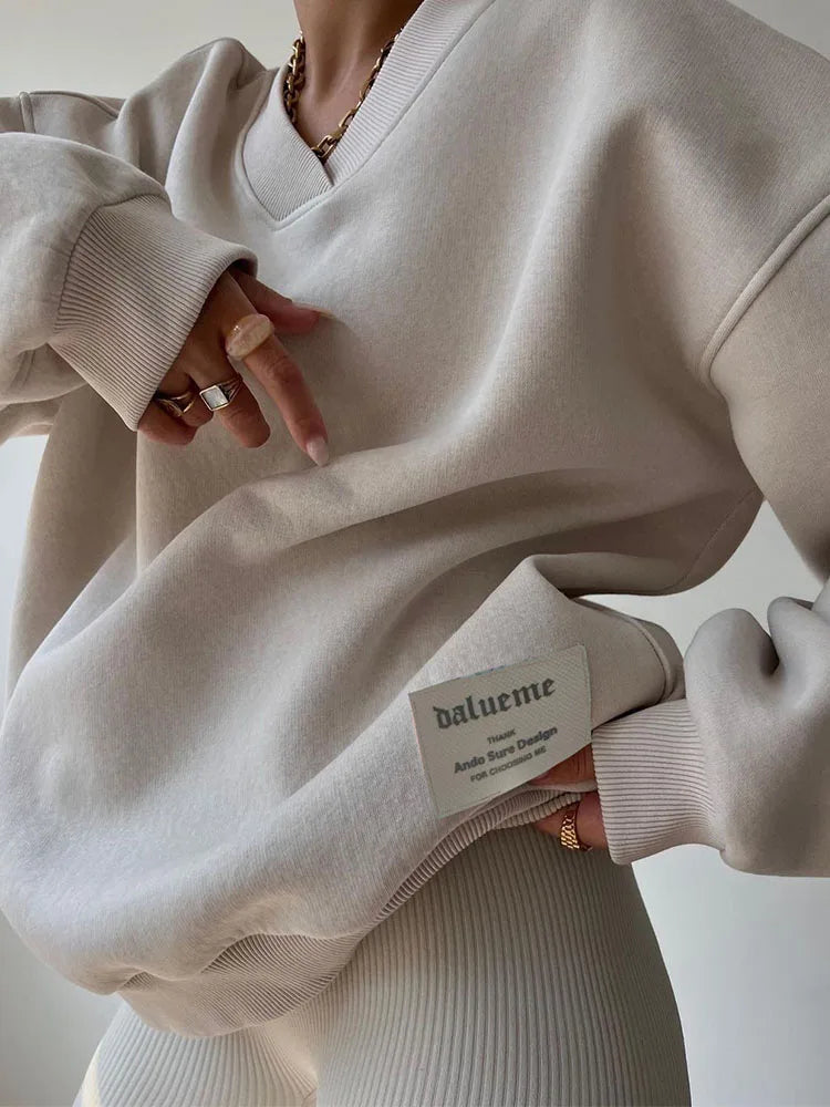 Women's Long Sleeve V-neck Loose Hoodie