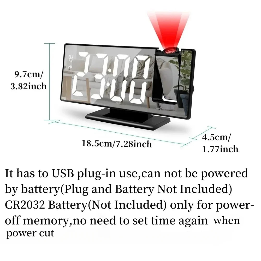 Réveil numérique alimenté par USB avec projection à 180° et affichage de la température