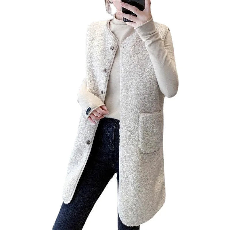 Stylish Medium-Length Lamb Wool Vest Jacket