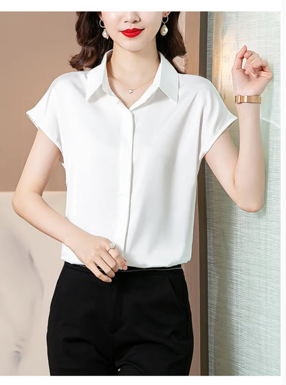 Women's Silk Satin Polo Vintage Blouse