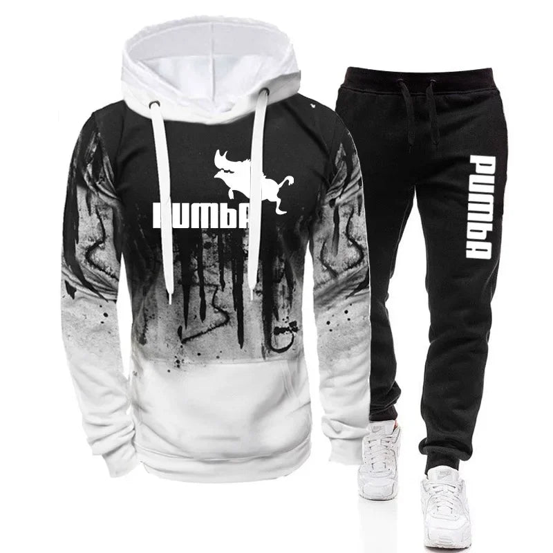 Hochwertiger Hoodie und schwarze Sporthose für Herren