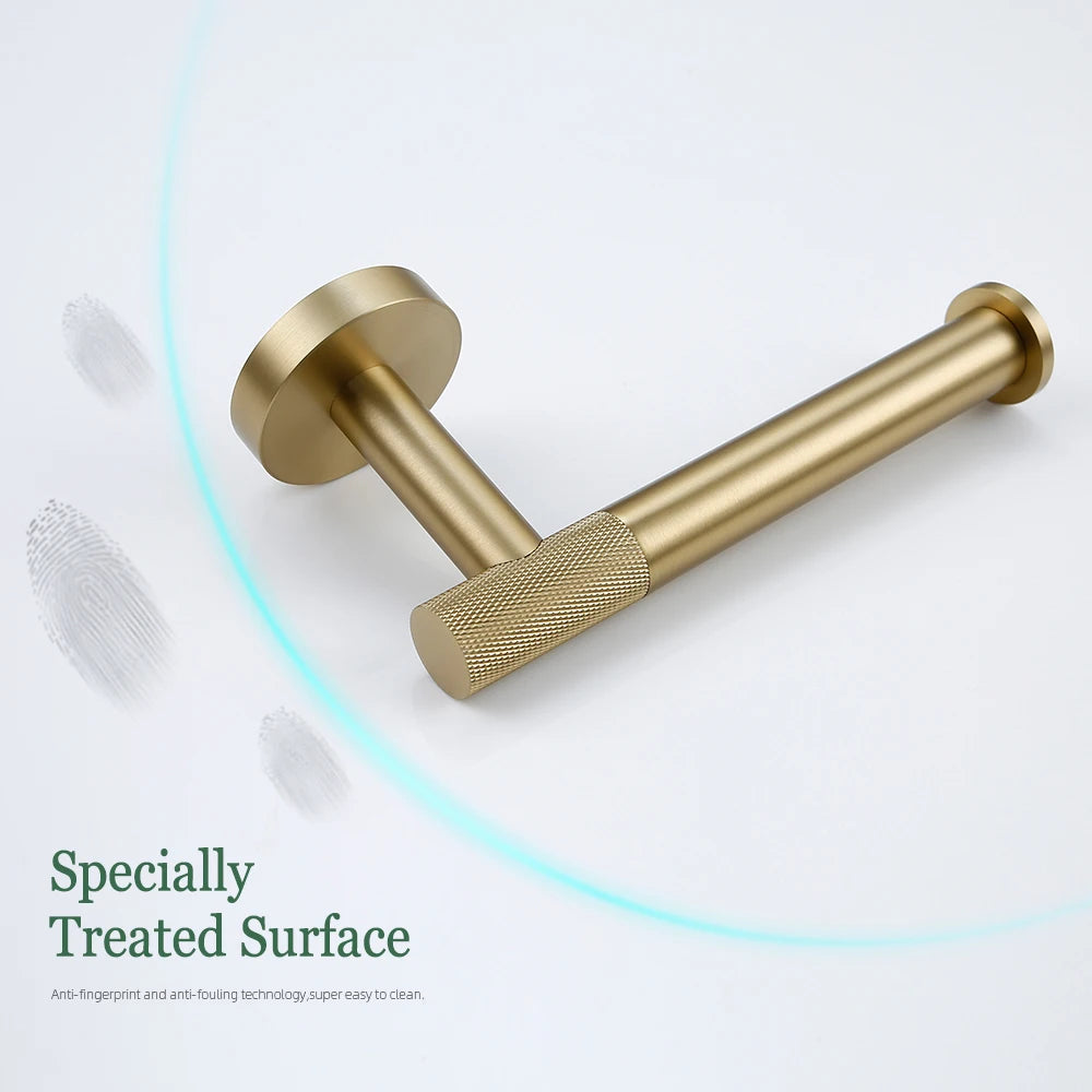 Brushed Gold Bathroom Hardware Set with Towel Bar and Hooks