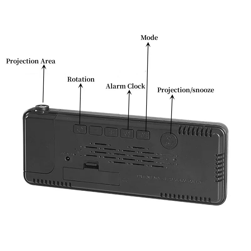 Réveil à projection rotative à 180° avec température et mode nuit