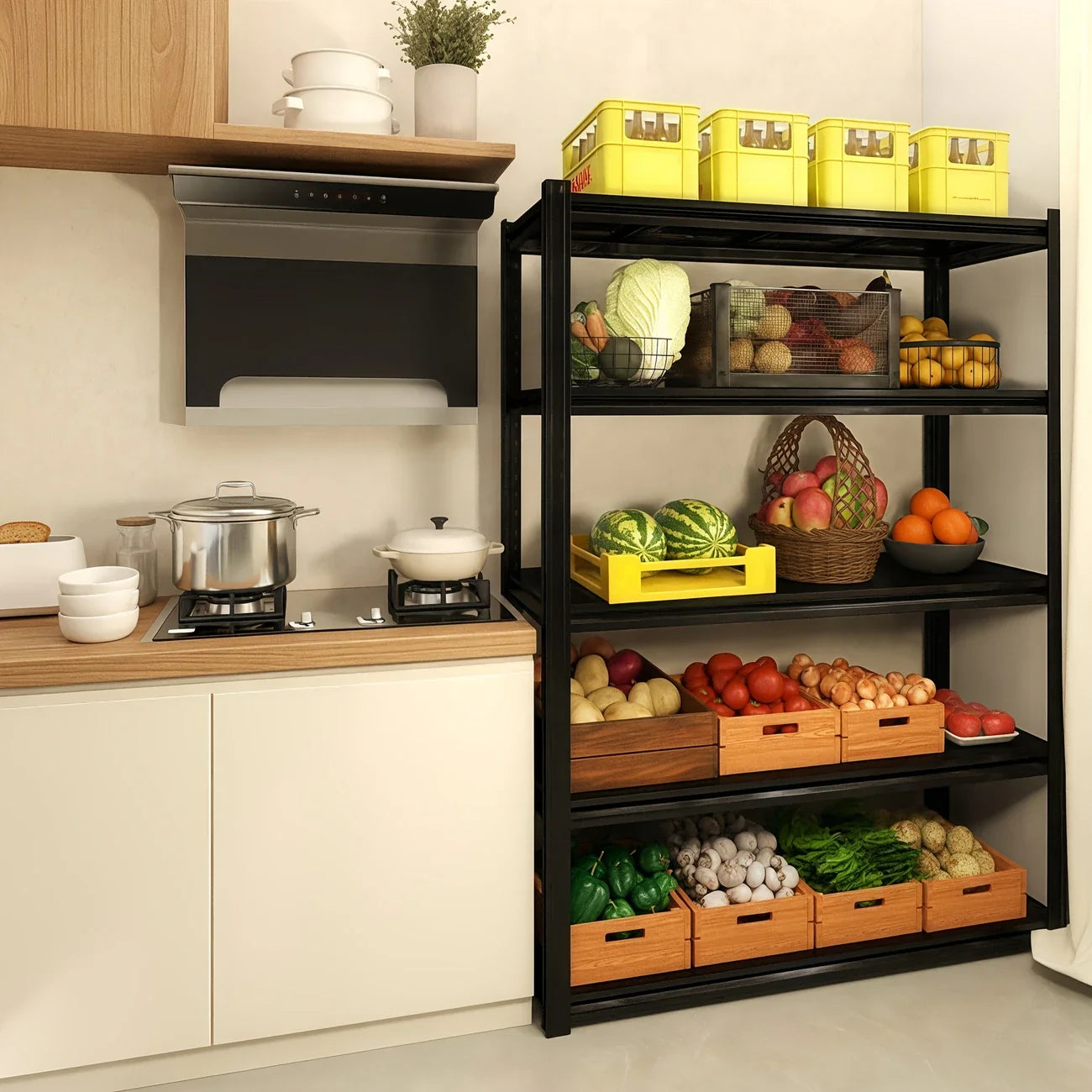 Étagères de rangement industrielles triple largeur à 5 niveaux - Étagères à cadre métallique à affichage ouvert