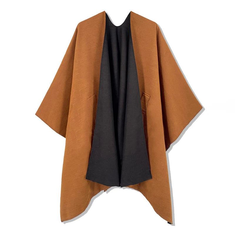 Women’s Double-Sided Luxury Poncho and Shawl