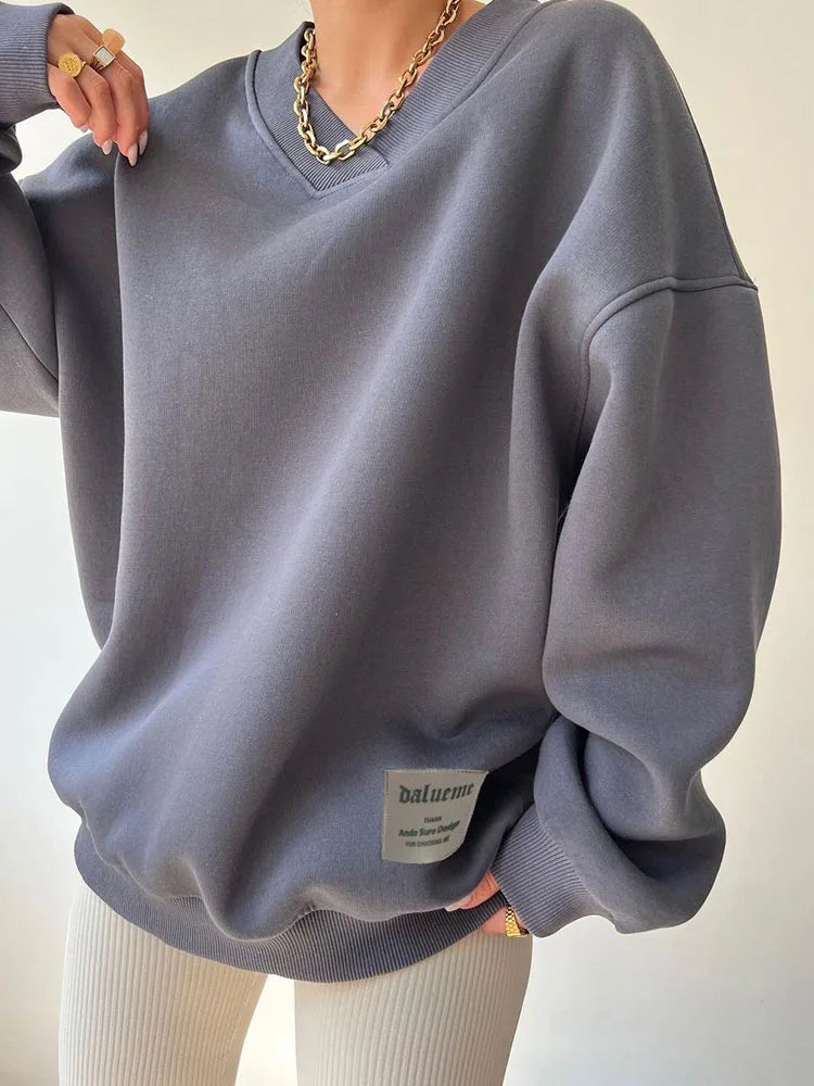 Women's Long Sleeve V-neck Loose Hoodie