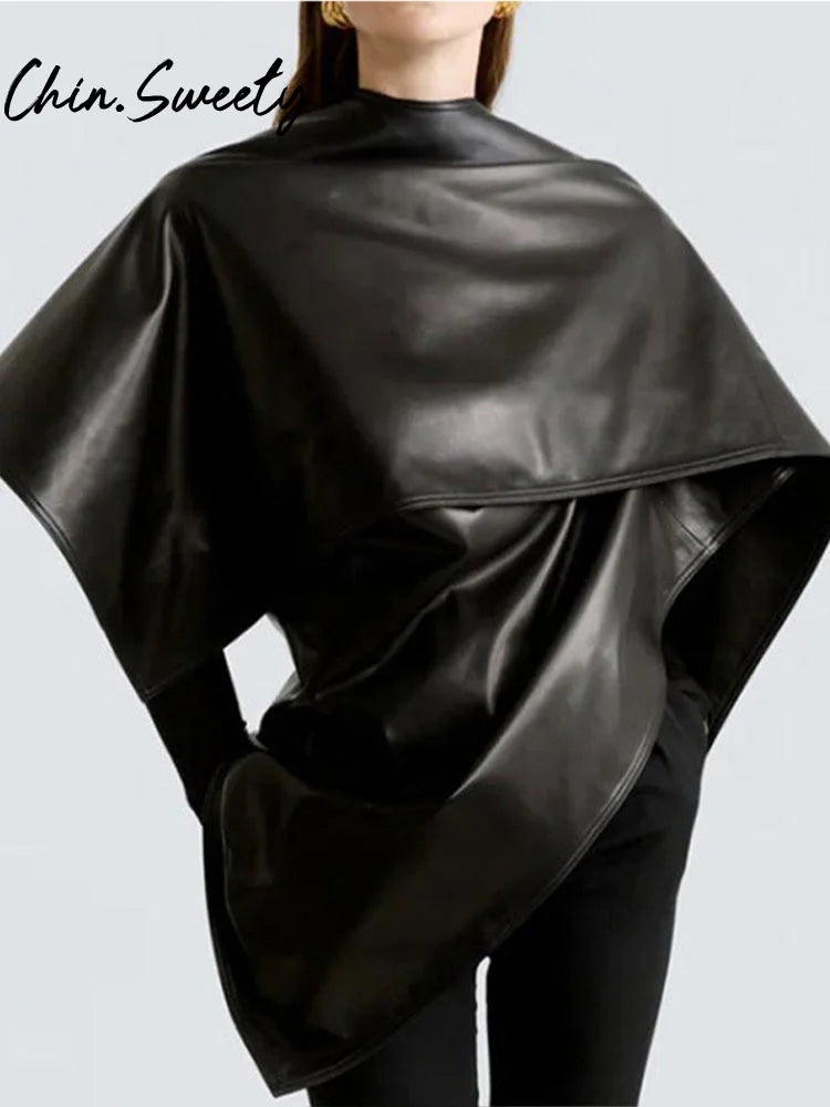 Y2K Asymmetrical Leather Cloak- Urban Style for Fall