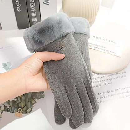 Touchscreen-Winterhandschuhe für Damen – Plüsch-Wildleder