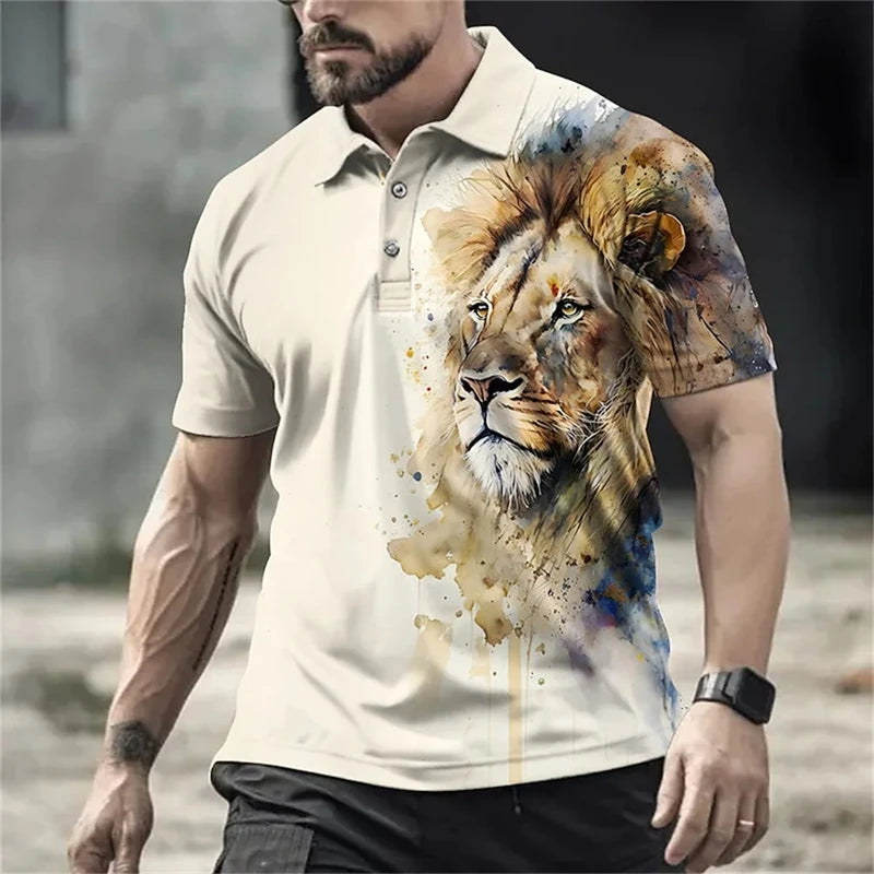 Poloshirt mit 3D-Wolf- und Adler-Print für Herren