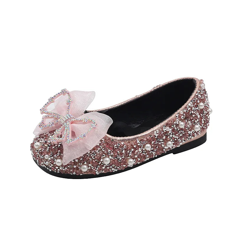 Chaussures de princesse à paillettes et nœud en dentelle pour filles