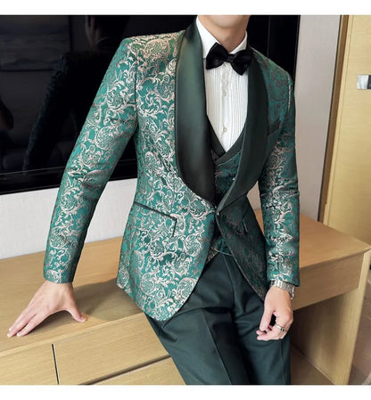3-Piece High-Density Jacquard Men's Wedding Suit