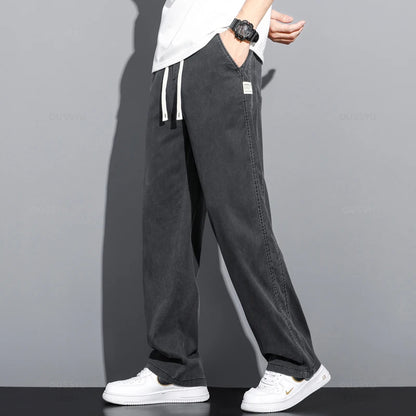 Sommerliche Lyocell-Jeans mit weitem Bein für Herren, gerades Bein