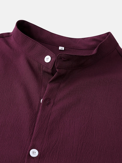 Chemise boutonnée à manches courtes pour homme, style Henley, été