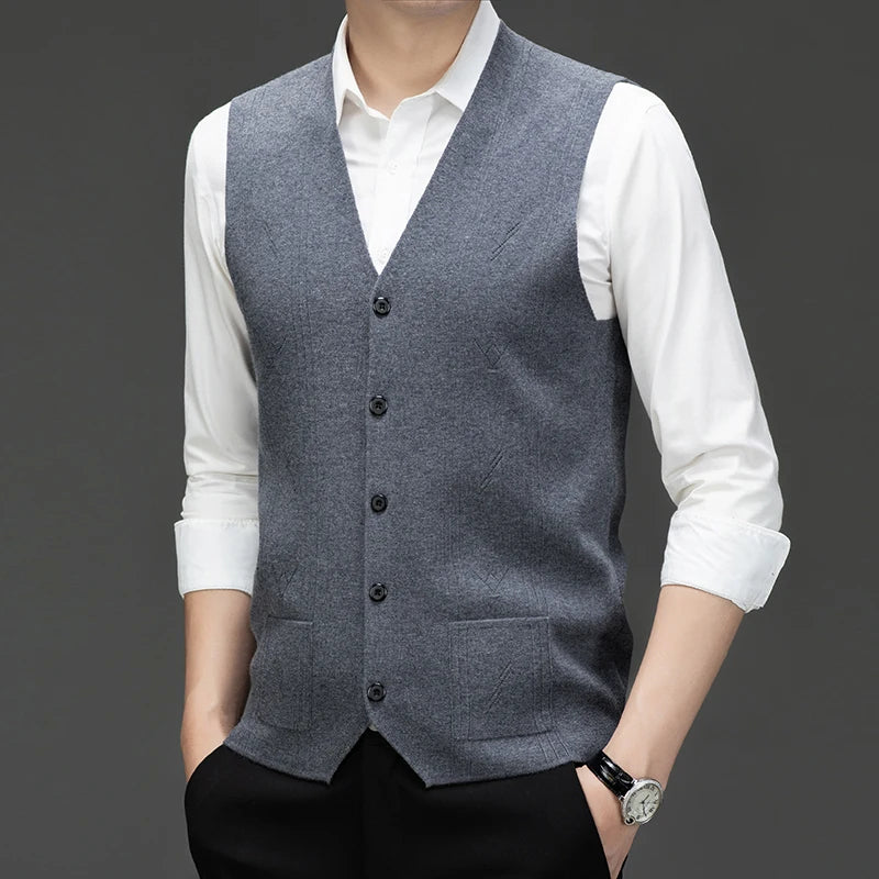 Men's V-neck Knit Vest Casual Sleeveless Sweater