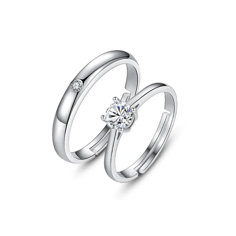 925 Sterling Silver Geometric Couple Rings