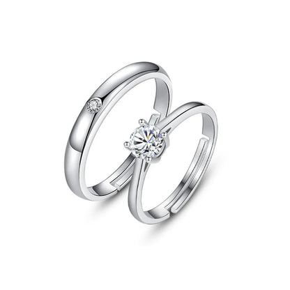 925 Sterling Silver Geometric Couple Rings