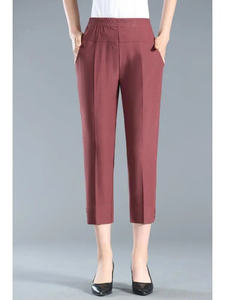 Slim High-Waist Capri Pants for Office