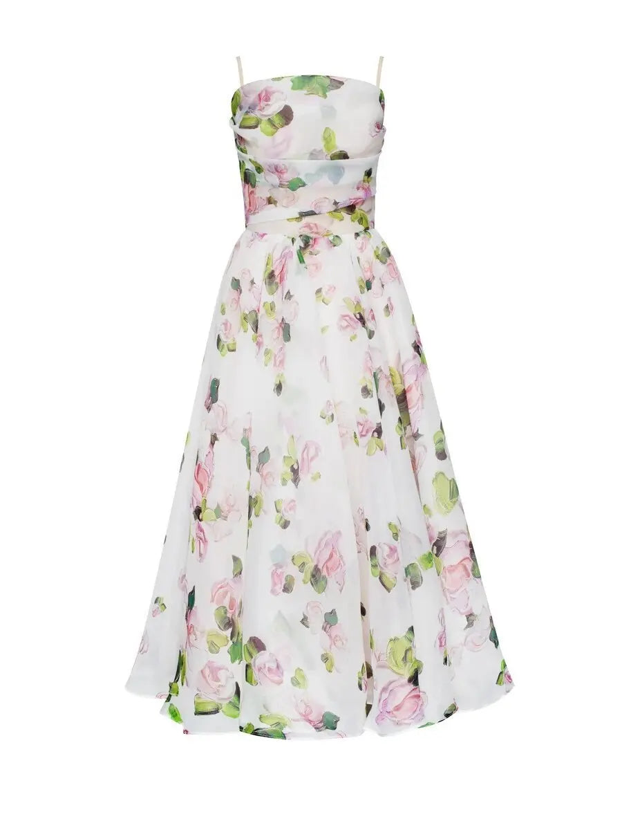 Elegant Floral Chiffon A-line Tea Dress