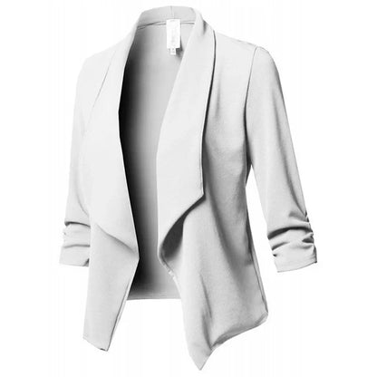 Trendy Ruched Asymmetrical Black Blazer for Women
