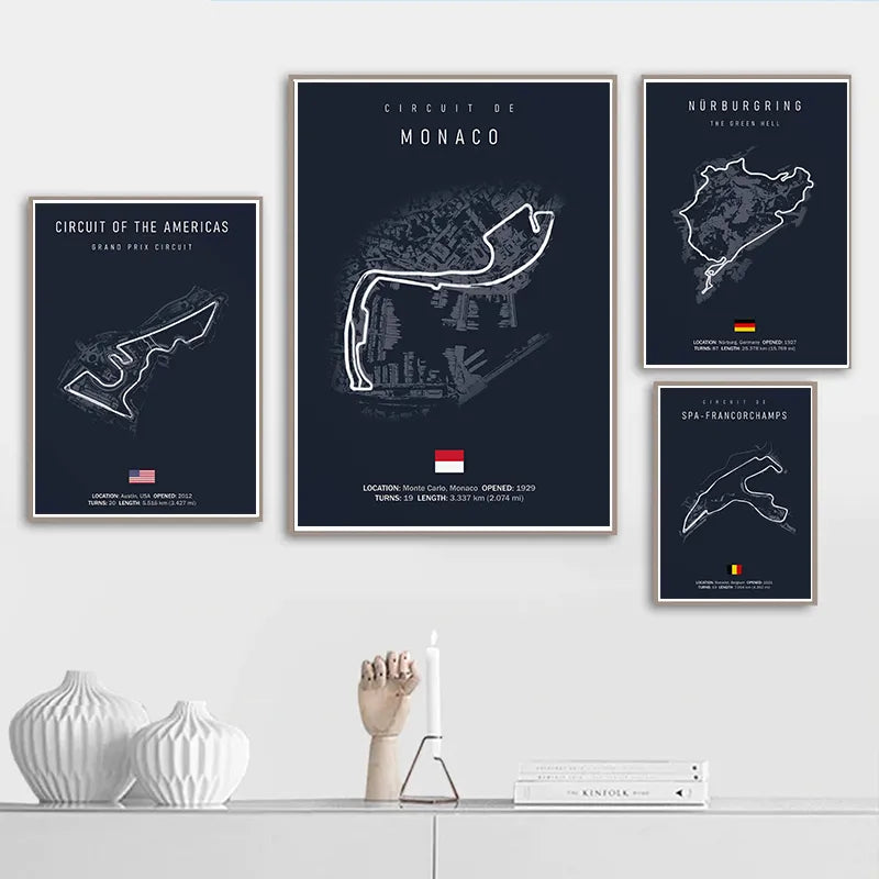 Monaco F1 Leinwand-Wandkunst, nordische Ästhetik