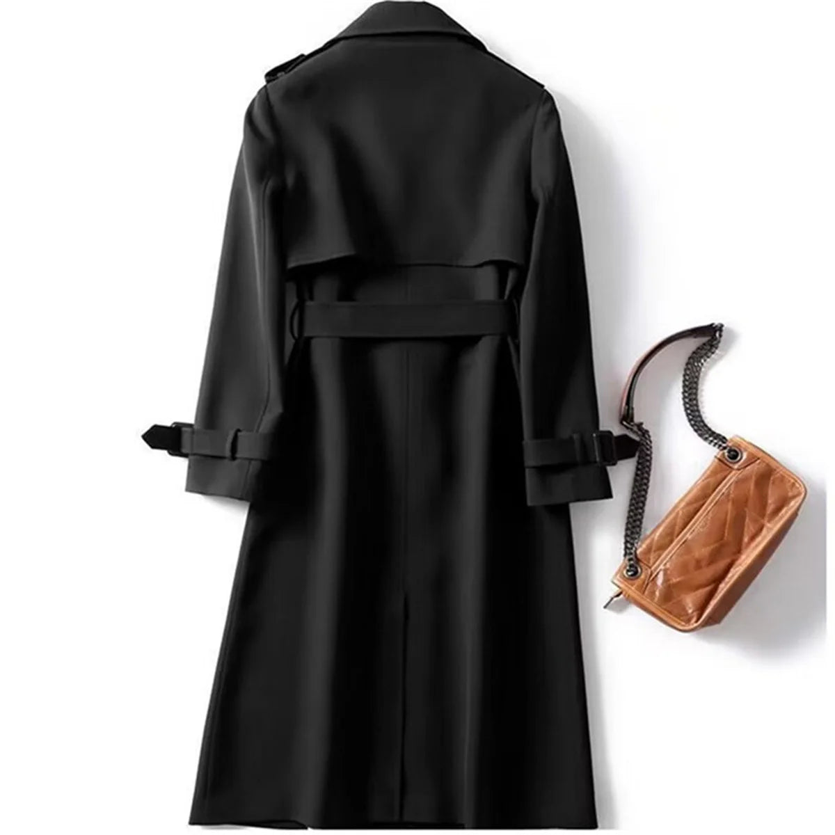 Eleganter mittellanger britischer Trenchcoat mit Gürtel