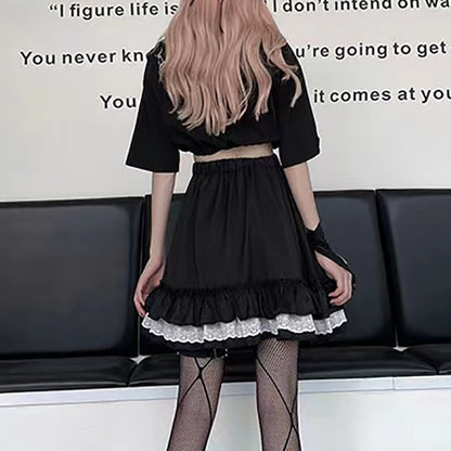 Goth Lace Ruffle Mini Pleated Skirt