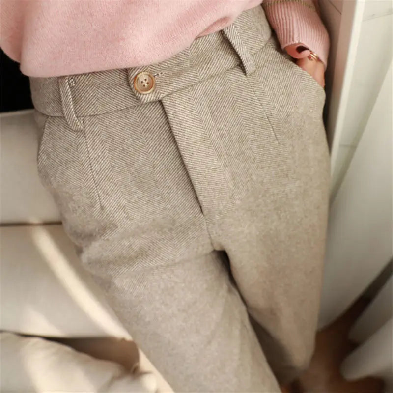 High Waisted Woolen Suit Pants for Women