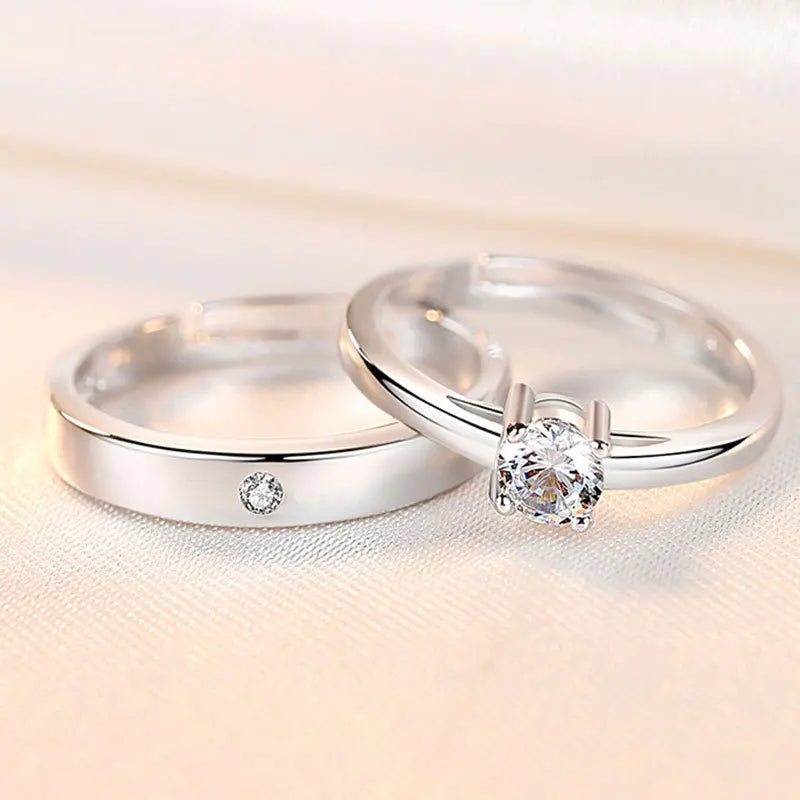 925 Sterling Silver Geometric Couple Rings