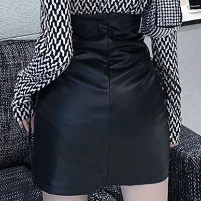Black Leather Gothic Lace-Up Mini Skirt
