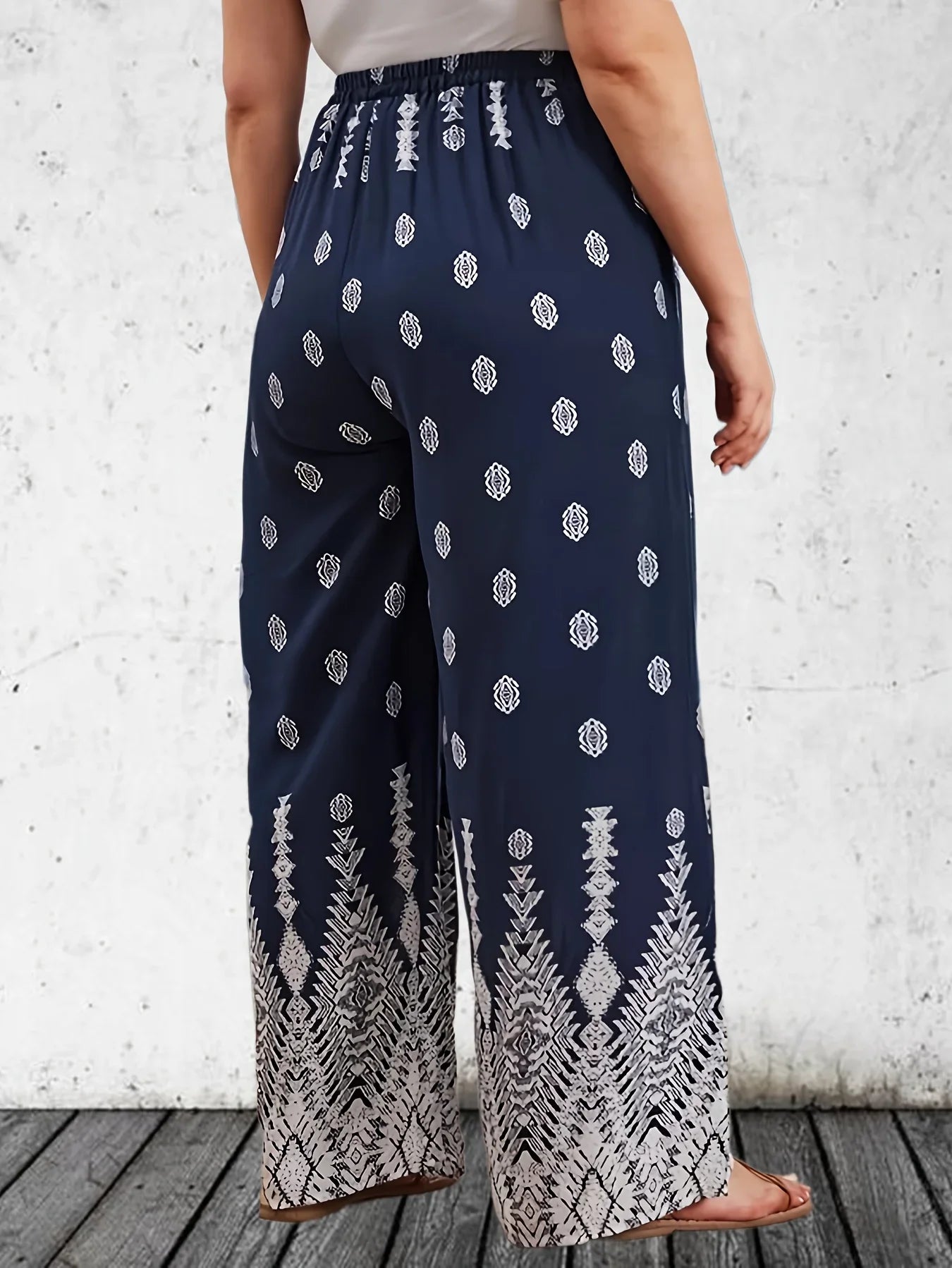 Plus Size Printed Wide Leg Casual Pants