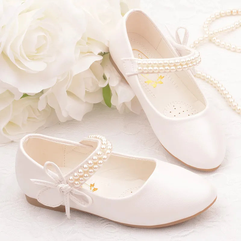 Floral Pearl Leather Flat Shoes