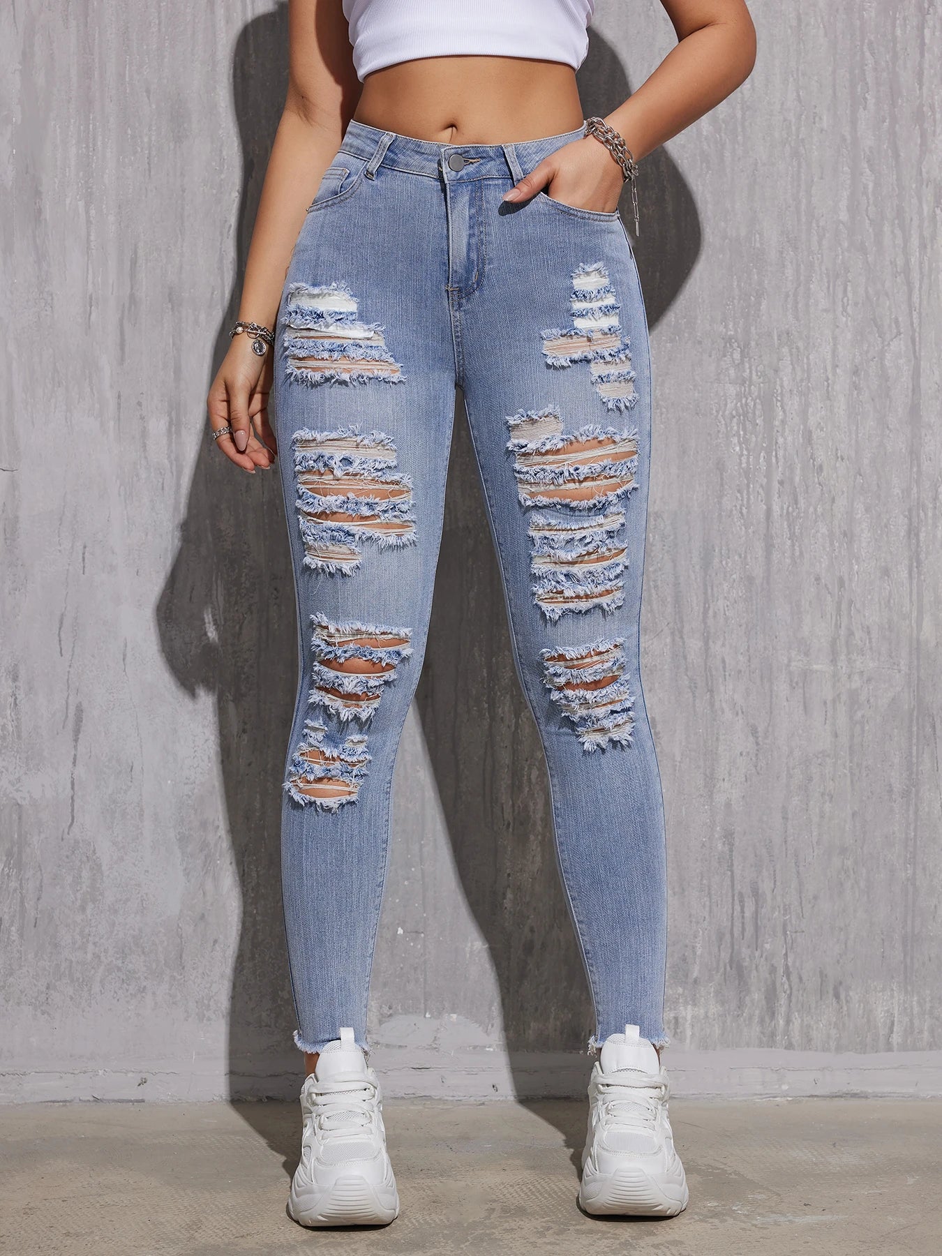 Schicke Mid-Waist Stretch-Bleistiftjeans für Damen