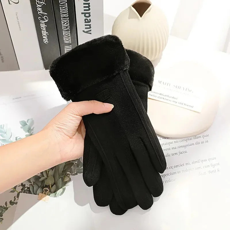 Women's Winter Suede Plush Touchscreen Gloves