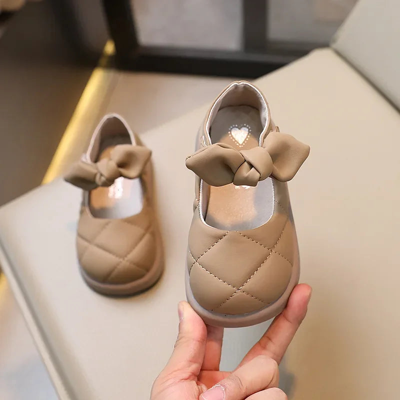 Chaussures de printemps décontractées en cuir avec nœud pour filles