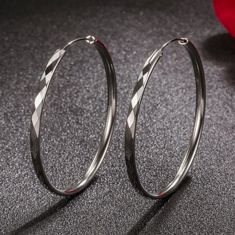 Boucles d'oreilles créoles de luxe en argent sterling à grand cercle