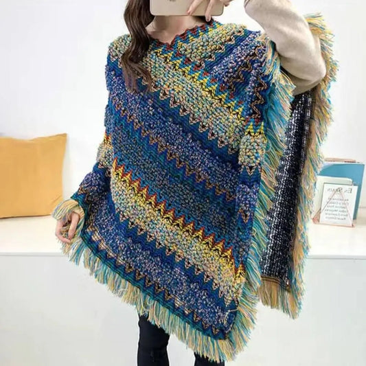 Winter Warm Mongolian Poncho with Tassels for Women