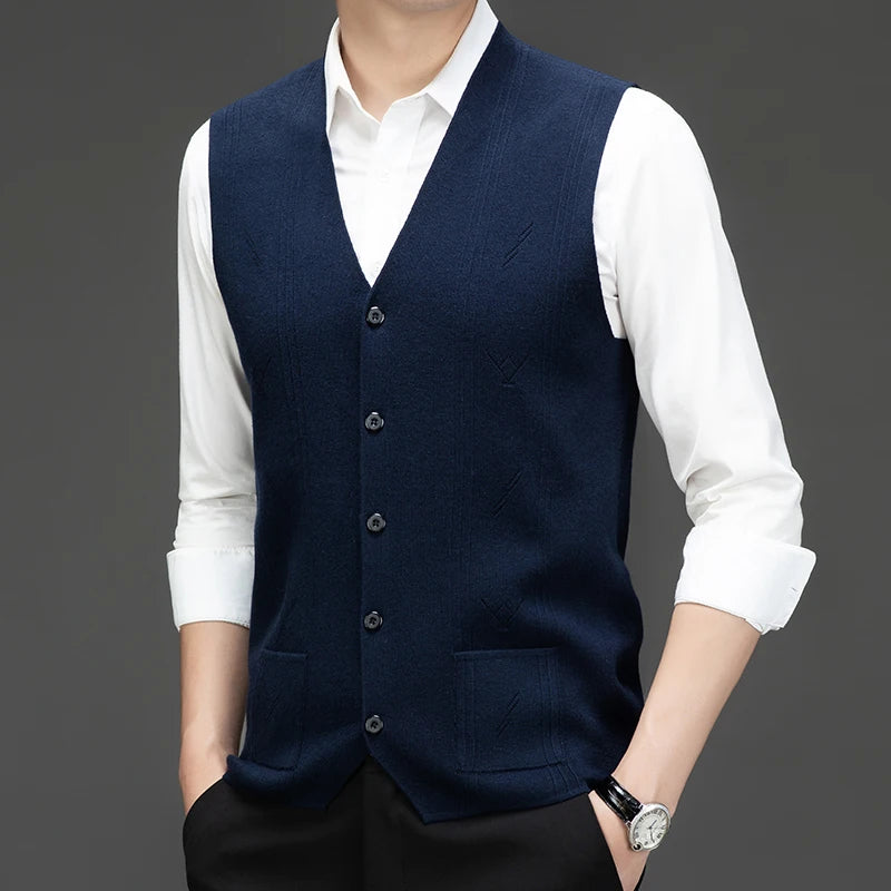 Men's V-neck Knit Vest Casual Sleeveless Sweater