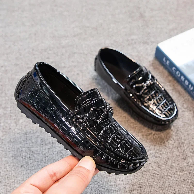 Boys Leather Round-toe Flat Loafers Moccasins