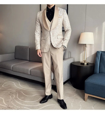 3-Piece High-Density Jacquard Men's Wedding Suit