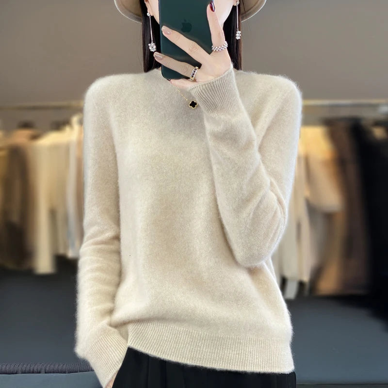 100% Pure Wool Cashmere O-Neck Pullover