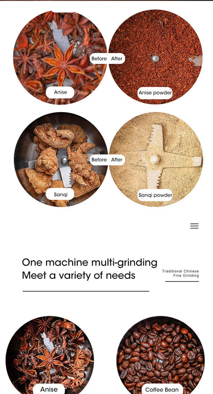 Kompakte elektrische Kaffeebohnenmühle aus Edelstahl