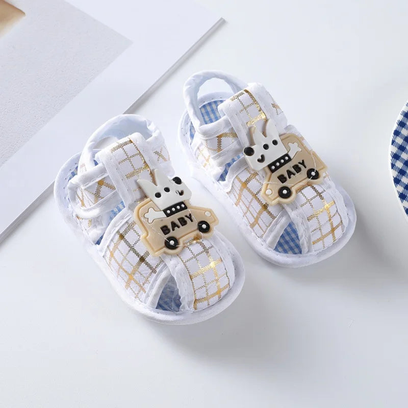 Chaussures de berceau souples avec impression de dessin animé pour bébés garçons