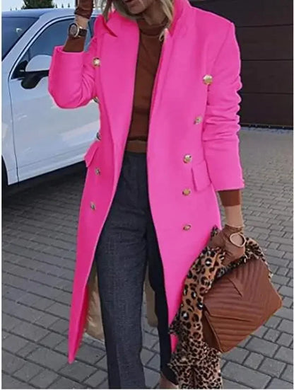 Stylish Medium-Length Double-Breasted Wool Overcoat