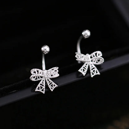 Ohrstecker aus echtem 925er Sterlingsilber mit Spitze, Herz, hohl, Schleife, Schraubverschluss, Punktionsverschluss