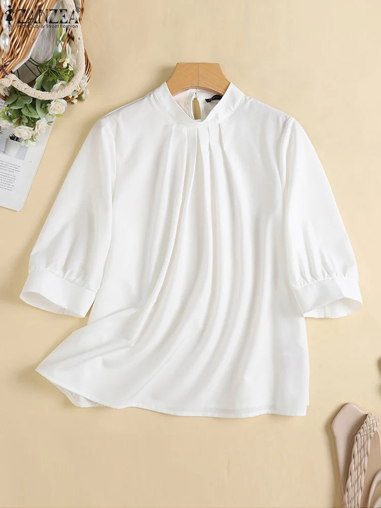 Elegant Stand Collar Blouse Tunic Tops