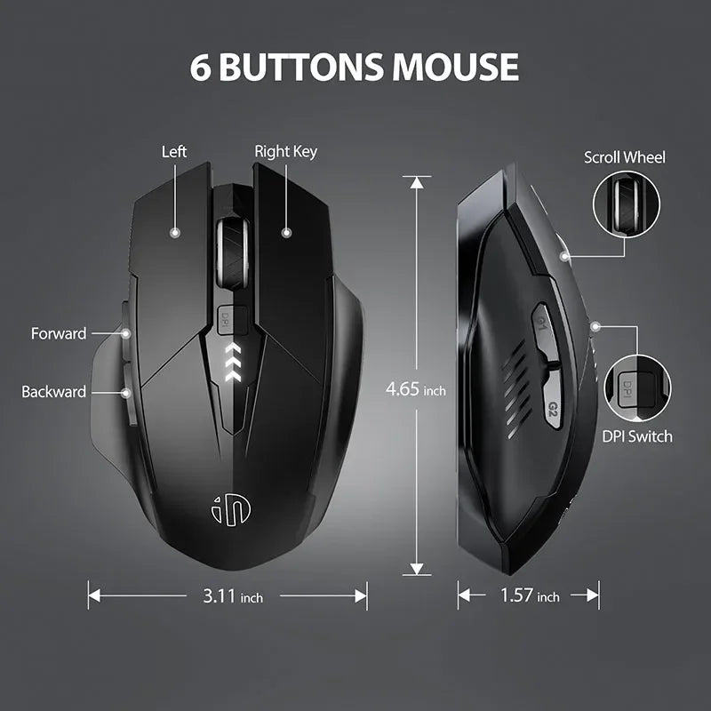 F1 2.4G Wireless Mouse 500mAh Ergonomic Rechargeable Power Display Computer Universal