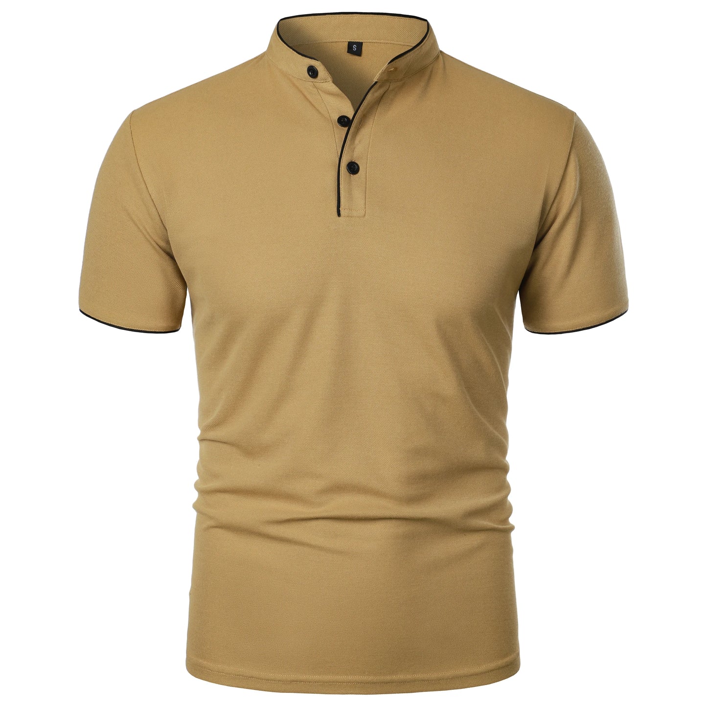 Men's solid color short-sleeved stand Neck T-shirt