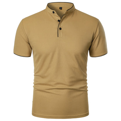 Men's solid color short-sleeved stand Neck T-shirt